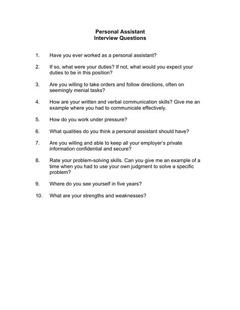 Sample Personal Assistant Interview Questions - Fill Out, Sign Online ...