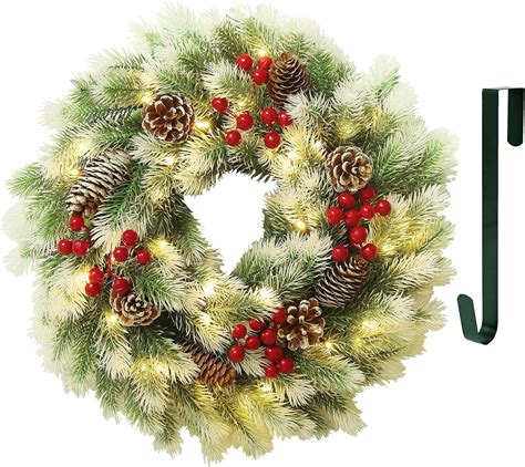 Amazon.com: Juegoal 16 Inch Pre-Lit Christmas Wreath with Metal Hanger ...