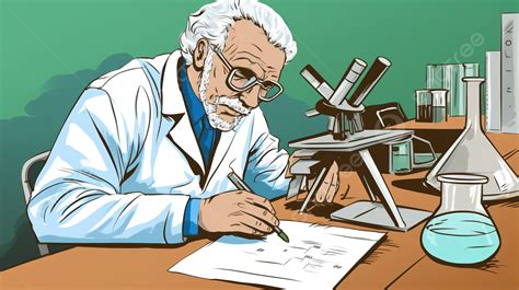 An Illustration Of An Old Old Scientist In His Lab Coat Background, Scientist Drawing Picture ...