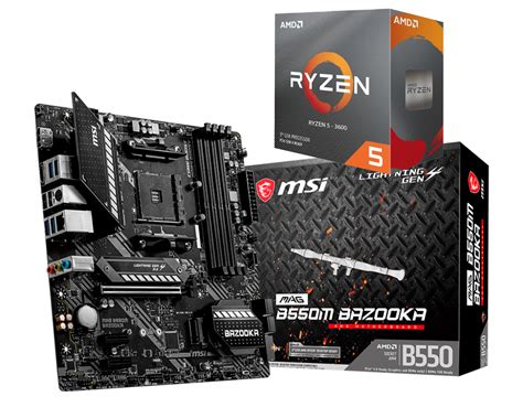 AMD RYZEN 5 3600 6-Core 3.6 GHz (4.2 GHz Max Boost) + MSI B550M BAZ00KA ...