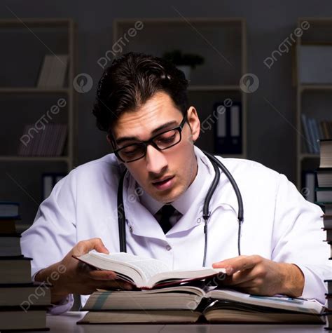 Medical Student Preparing For University Exams At Night Photo ...