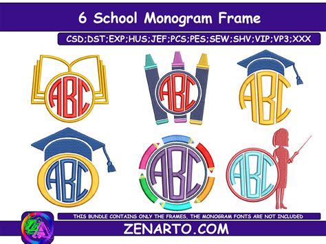 6 School Monogram Frames Embroidery Bundle PES ART CND | Etsy