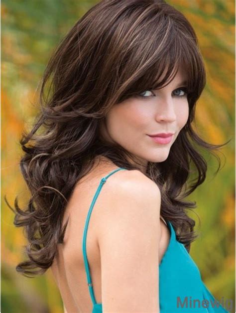 With Bangs Brown Wavy 18" Long Synthetic Wigs