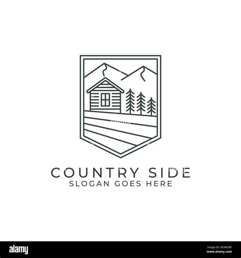 Country side outline logo design square. Vector line square with cabins ...