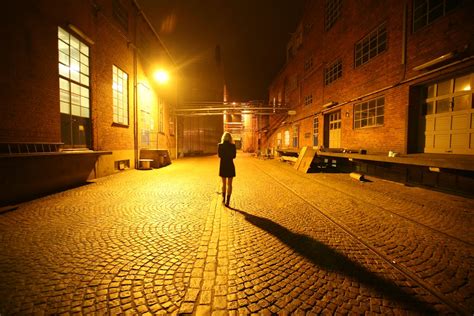 Back View Photo of Woman Walking Alone in the Middle of a Cobblestone ...