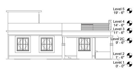 the elevation plan for a small house with three levels and two levels on each level