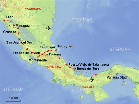 StepMap - Nicaragua Costa Rica panama Gijsen - Landkarte für Costa Rica