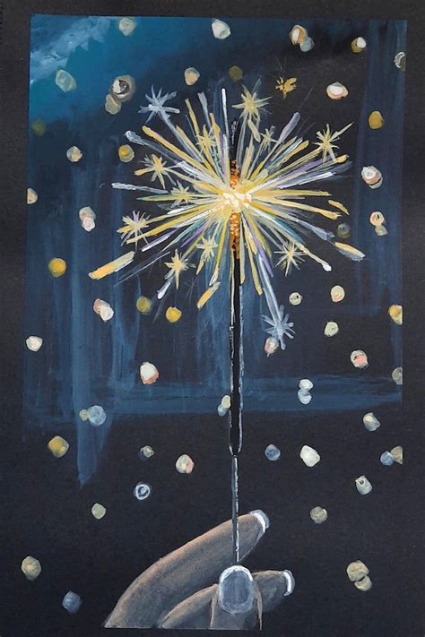 Sparkler painting with Gouache...black paper painting ideas ...