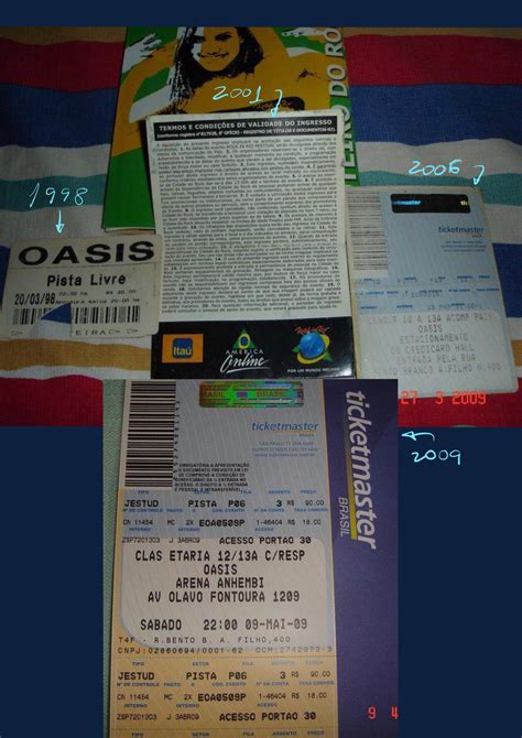 My tickets of the 4 times I’ve seen Oasis live: 1998, 2001, 2006 and ...