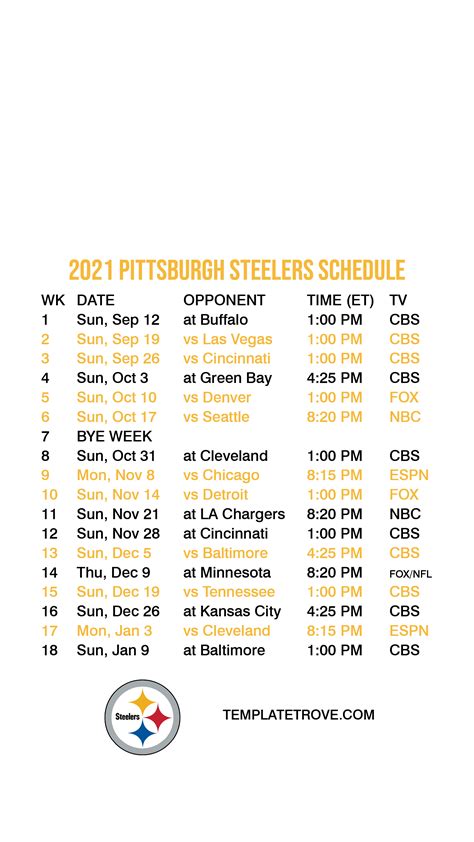 Steelers Schedule 2022 To 2024 Printable - Printable Word Searches