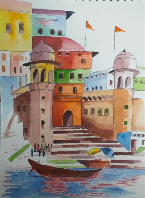 Buy VARANASI GHAT Handmade Painting by PRATIM CHATTERJEE. Code:ART_8950 ...