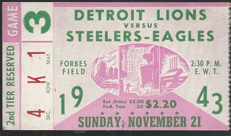 Lot Detail - 1943 Steelers/Eagles vs Detroit (NFL) Ticket