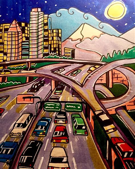 Traffic Jam, Marker on Notebook Paper, 5inX8in : r/Art