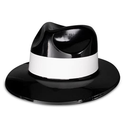 Black Plastic with White Band Fedoras-12 Pack