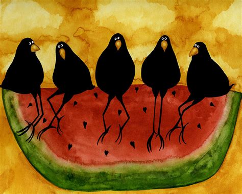 Hubbs Art Folk Prints Whimsical Funny Bird Crow Blackbirds Picnic ...