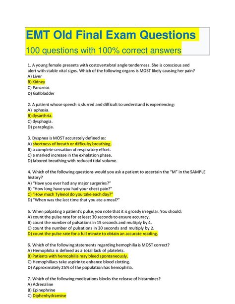 the exam question is shown in yellow