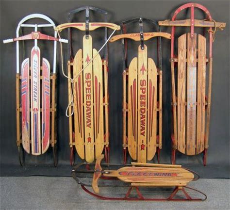 1 lot of 5 Antique Wooden Snow Sleds