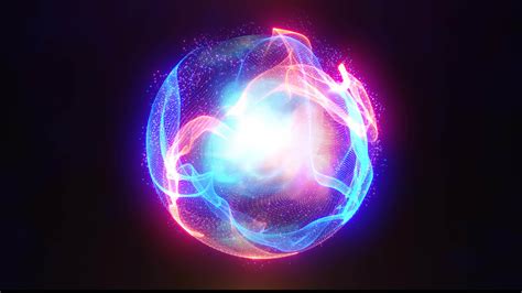 Abstract energy sphere with glowing bright particles, atom from energy scientific futuristic hi ...