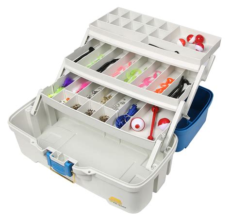 Plano Ready-Set-Fish 3-Tray Tackle Box with Tackle, Aqua Blue/Tan, One ...