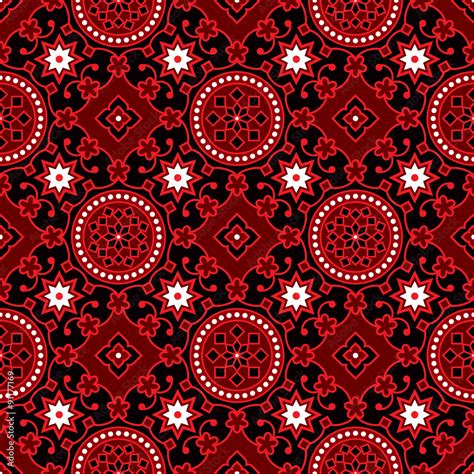 Red & Black Sindhi Ajrak Vector Pattern Stock Vector | Adobe Stock