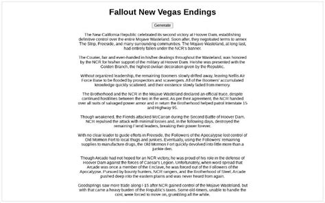 Fallout New Vegas Endings ― Perchance Generator