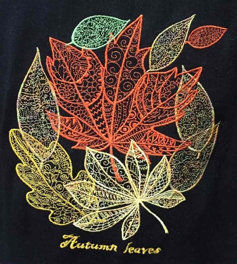 Autumn leaves FSL embroidery design - Textile art with FSL and Lace embroidery designs - Machine ...