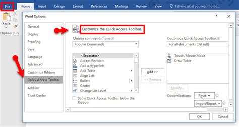 Customize Quick Access Toolbar in Microsoft Office 2016 - wikigain