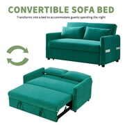 HUTWIFE 57" Faux Leather Convertible Sleeper Sofa,Loveseat Sofa Couch with Adjustable Backrest ...