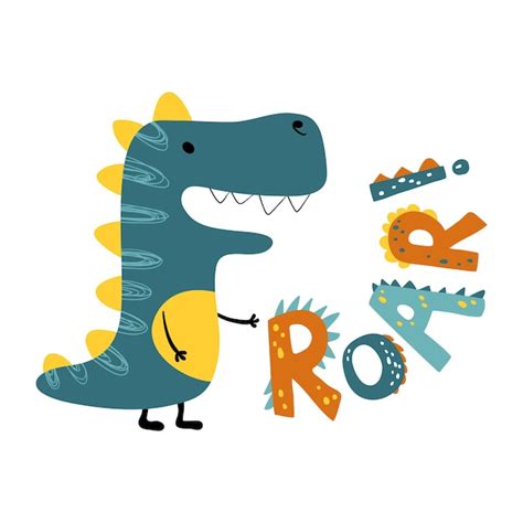 Premium Vector | Roar dinosaur. funny lettering quote with dino icon, scandinavian hand drawn ...