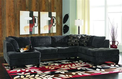 Charcoal Gray Fabric Contemporary Double Chaise Sectional Sofa