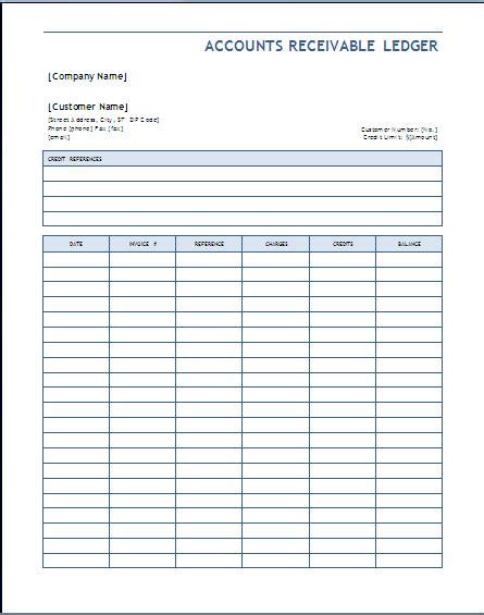 Accounts Receivable Ledger Template - Blue Layouts