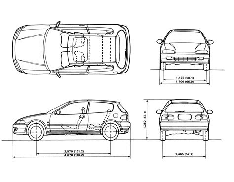 Honda Civic 1992 Blueprint - Download free blueprint for 3D modeling