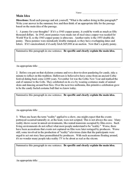 Main Idea Worksheet 25