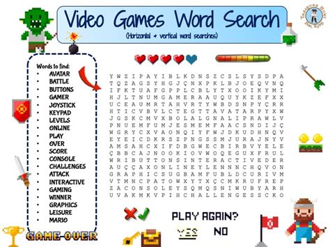 Video Games Word Search puzzle - FREE game - Treasure hunt 4 Kids