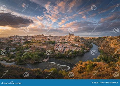 Toledo City Skyline at Sunset Stock Photo - Image of religion, iberian ...