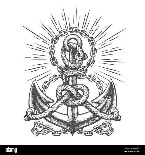 Anchor with Ropes and Chains nautical Tattoo in engraving style. Vector illustration Stock ...