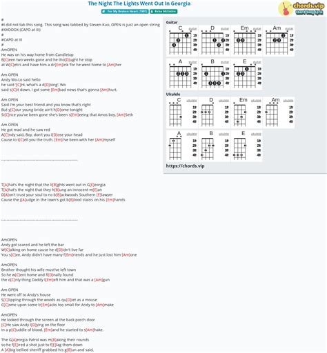 Chord: The Night The Lights Went Out In Georgia - tab, song lyric ...