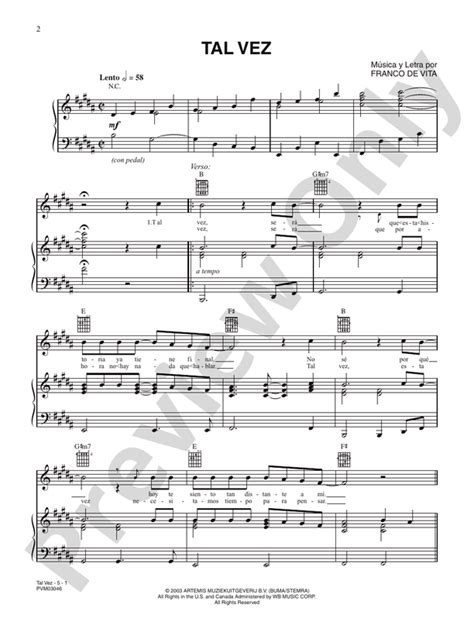 Tal Vez: Piano/Vocal/Chords: Ricky Martin - Digital Sheet Music Download