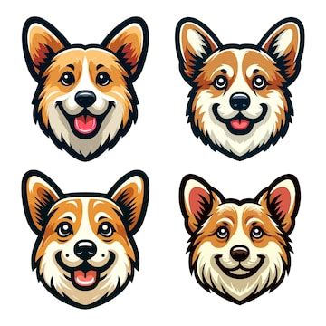 Premium Vector | Set of cute adorable corgi dog head face cartoon character vector illustration ...