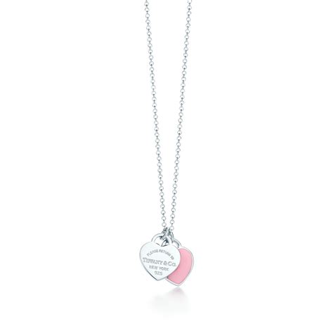 Return to Tiffany™ mini double heart tag pendant in silver with pink ...