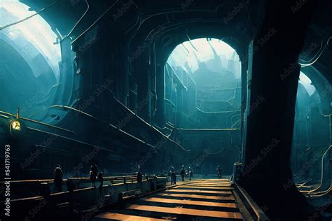 Lifeless gloomy underground city street for futuristic scifi dystopia ...