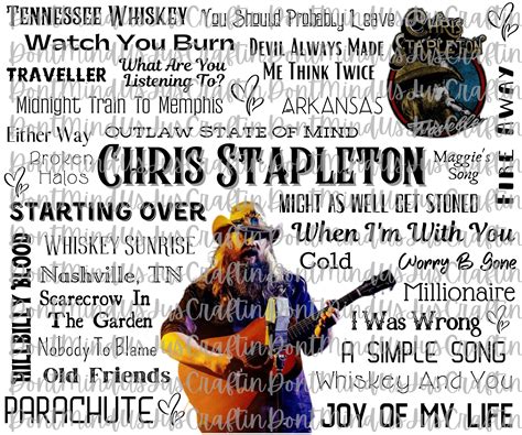 Chris Stapleton Fan Sheet Collage PNG Sublimation Wrap | Etsy