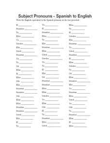 Subject Pronouns Spanish Worksheet - Worksheets Printable Free