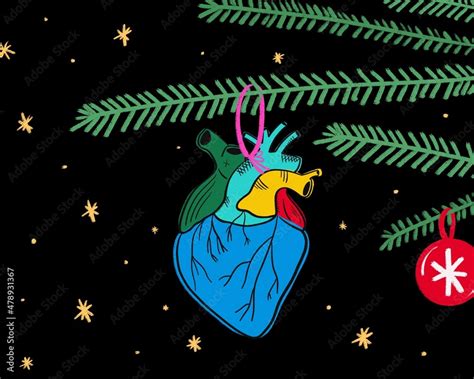 Anatomical heart as Christmas tree decoration illustration Stock Photo | Adobe Stock