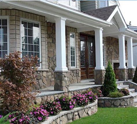 85 Exterior House Porch Ideas with Stone Columns | Porch house plans, Stone porches, House with ...