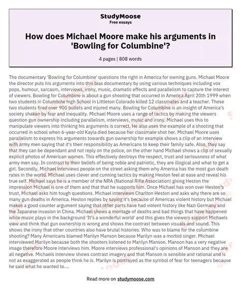 How does Michael Moore make his arguments in 'Bowling for Columbine ...