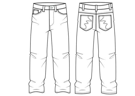 Vector Relaxed Denim Jeans, Flat Sketch, for Adobe Illustrator, Baggy Pants, Oversized Denim ...