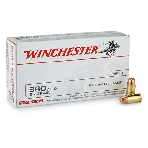 Winchester, .380 ACP, FMJ, 95 Grain, 50 Rounds - 12043, .380 ACP Ammo at Sportsman's Guide