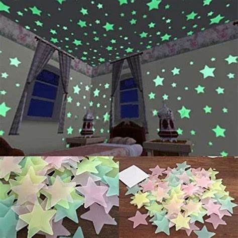 Stars Radium Glow In The Dark Multi Color Plastic Lumenous Stars Kids Favourite-100 Stars 4x4 Cm ...