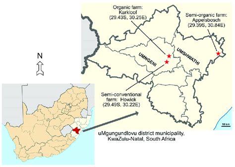 The three study sites, located in the uMgungundlovu District ...